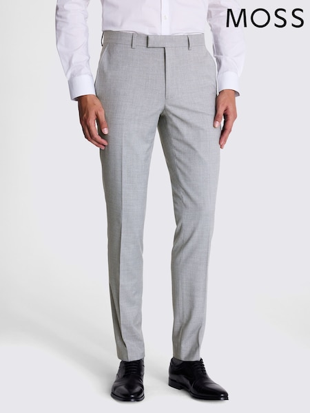 MOSS Grey Slim Fit Grey Stretch Trousers (H57863) | £70