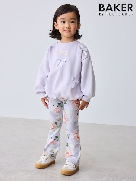 Baker by Ted Baker 2 Piece Satin Bow Bubble Hem Sweat Top & Flare Leggings Set (H57868) | £35 - £38