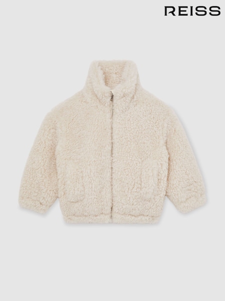 Reiss Ivory Remy Faux-Shearling Funnel-Neck Coat (H58109) | £113