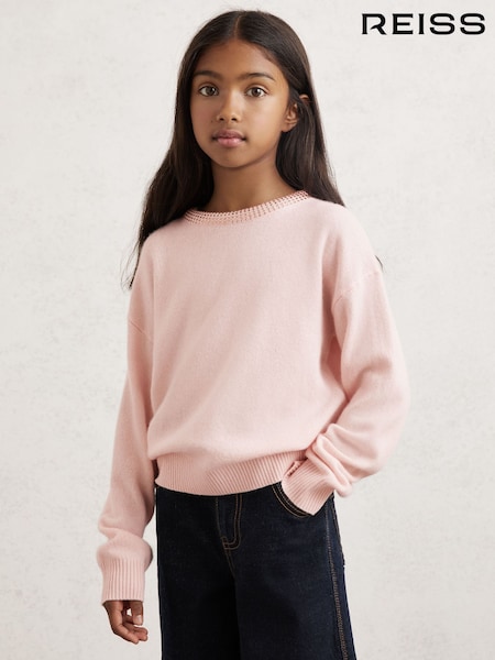 Reiss Blush Elizabeth Wool-Blend Crystal-Neckline Jumper With Cashmere (H58126) | £47