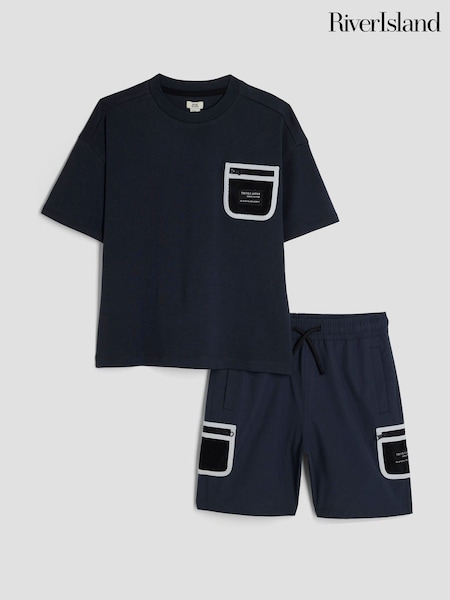 River Island Blue Boys Utility T-Shirt and Short Set (H58129) | £25