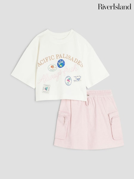 River Island Pink Girls Cargo Skirt and T-Shirt Set (H58130) | £26