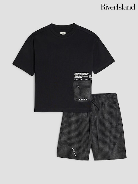 River Island Black Boys Mesh T-Shirt and Shorts Set (H58131) | £25