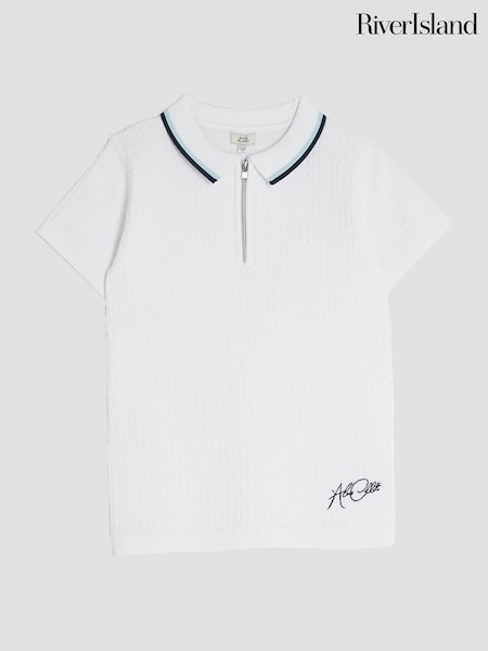 River Island White OB Zip Textured Polo Shirt (H58136) | £16