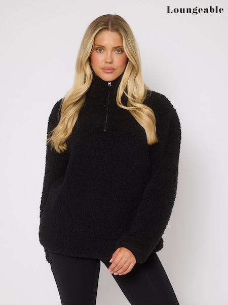 Loungeable Black Borg Quarter  Zip Jumper (H58163) | £22