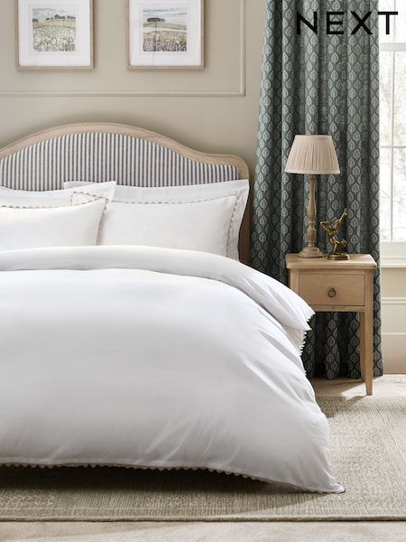 White 100% Cotton Ric Rac Scallop Edge Duvet Cover and Pillowcase Set (H58259) | £26 - £45
