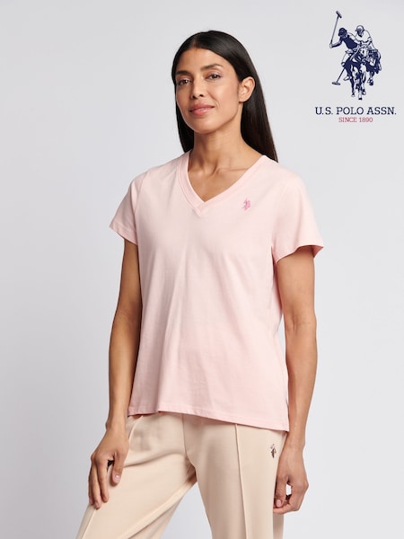 U.S. Polo Assn. Pink Womens Regular Fit V-Neck T-Shirt (H58274) | £25