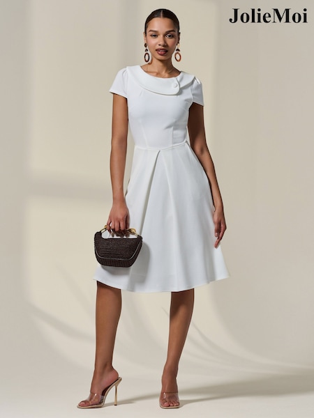 Jolie Moi White Collared Cap Sleeve Midi Dress (H58275) | £75