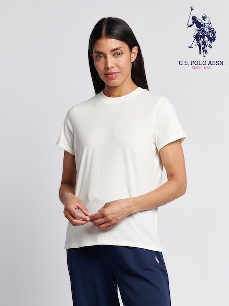 U.S. Polo Assn. Cream Womens Crew Neck Double Horsemen T-Shirt (H58281) | £25