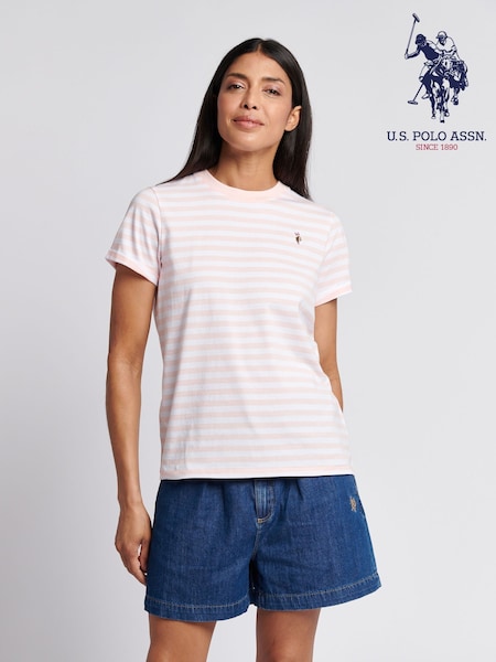 U.S. Polo Assn Pink Womens Stripe Crew Neck T-Shirt (H58288) | £28
