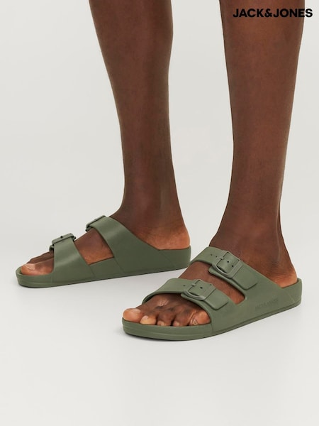 JACK & JONES Brown Buckle Sliders Sandals (H58303) | £20