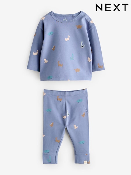 Blue 2 Piece Dino All Over Print Top and Leggings Set (H58305) | £8