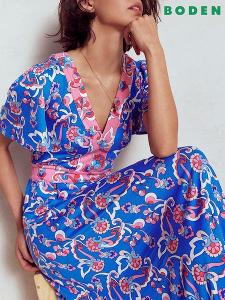 Boden Blue Ellie Flutter Maxi Tea Dress (H58350) | £112
