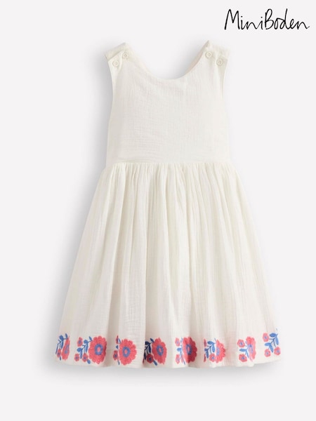 Boden Cream Harper Cross-Back Emboridered Dress (H58352) | £39 - £45