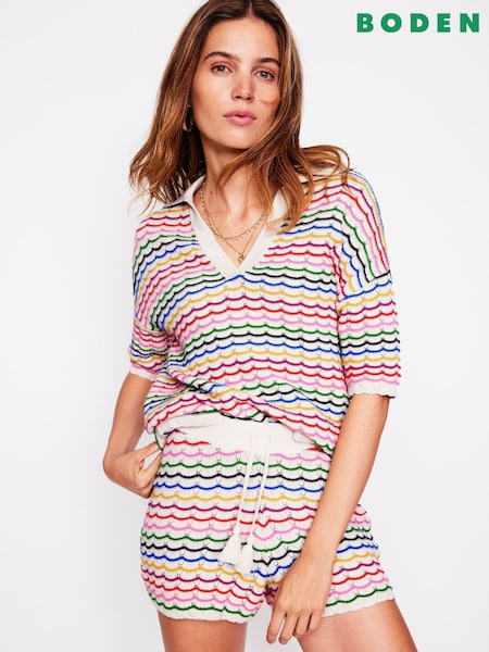 Boden Cream Collared Henley Jumper (H58357) | £80