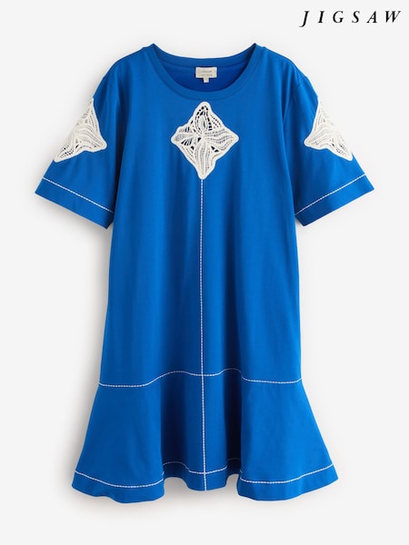 Jigsaw Blue Embroidered Short T-Shirt Dress (H58376) | £135
