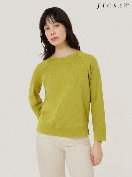 Jigsaw Green Cotton Luxe Raglan T-Shirt (H58377) | £0