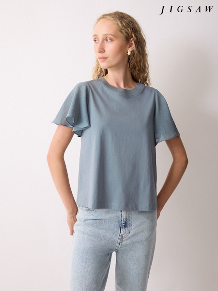 Jigsaw Blue Gauze Sleeve Jersey Top (H58381) | £79