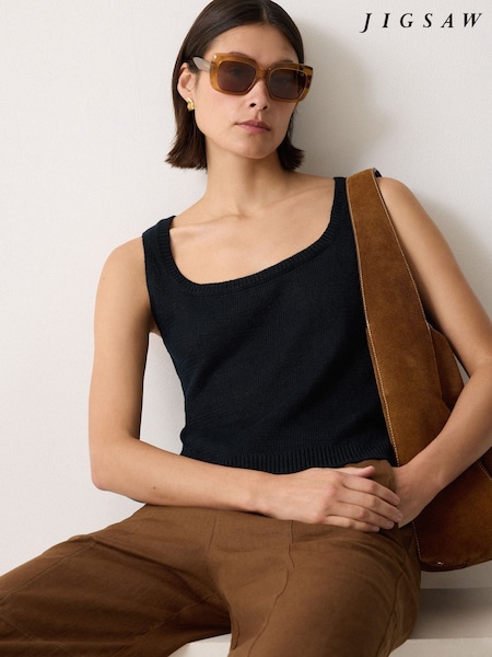 Jigsaw Blue Linen Square Neck Knitted Vest (H58390) | £79