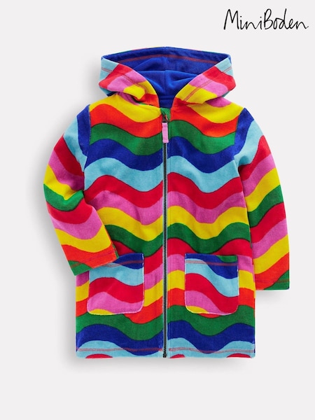 Boden Pink Romie Rainbow Towelling Zip Throw-On Top (H58401) | £29 - £35