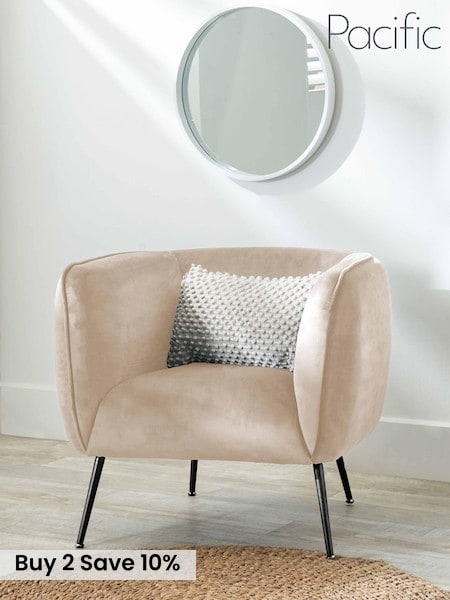 Pacific Cream Lucca Velvet and Metal Armchair (H58452) | £319