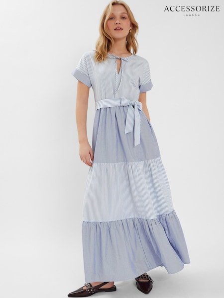 Accessorize Blue Colourblock Stripe Tiered Maxi Dress (H58454) | £60