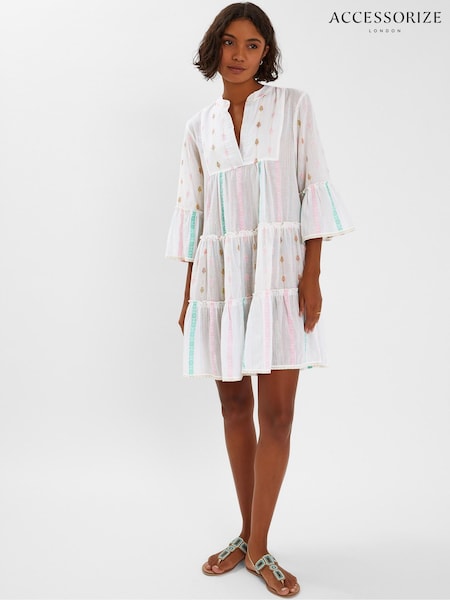 Accessorize Pink Mini Jacquard Stripe Flute Sleeve Dress (H58457) | £60