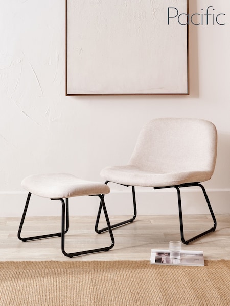 Pacific Cream Chiara Chenille and Metal Chair and Footstool (H58461) | £292