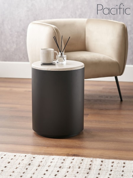 Pacific Black Remy Marble Effect and Metal Storage Side Table (H58463) | £133