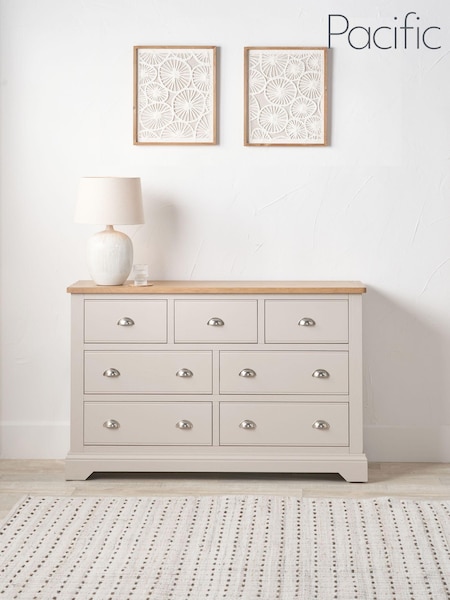 Pacific Natural Fairford Oak and Parchment 7 Drawer Unit (H58465) | £956