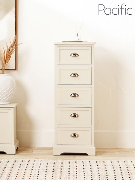 Pacific Grey Croft Linen Pine 5 Drawer Tall Unit (H58471) | £239