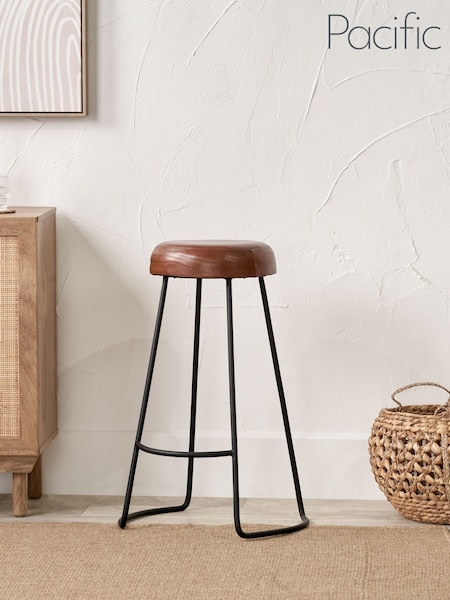 Pacific Brown Cosimo Leather and Metal Button Bar Stool (H58475) | £177