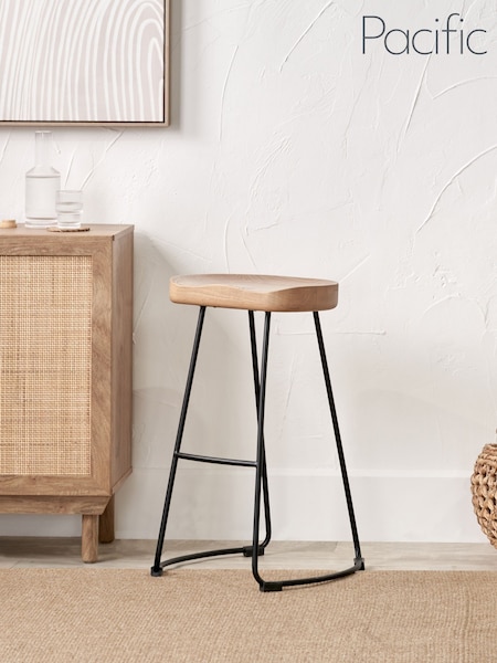 Pacific Natural Laselle Ash Wood and Metal Bar Stool (H58479) | £266