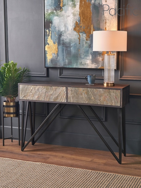 Pacific Black Piedra Wood and Veneer 2 Drawer Console Table (H58482) | £584