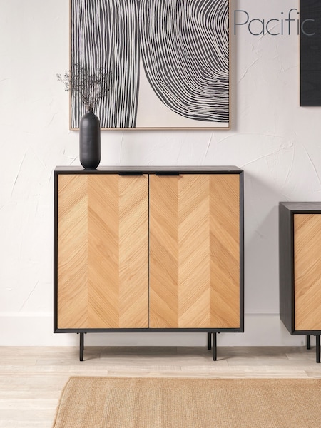 Pacific Black Hailee Chevron Wood Veneer 2 Door Bar Cabinet (H58488) | £797