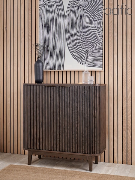 Pacific Brown Raie Ribbed Wood Veneer 2 Door Bar Cabinet (H58489) | £850
