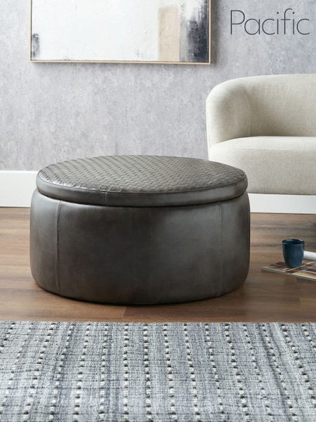 Pacific Brown Arturon Leather Storage Pouffe (H58490) | £425
