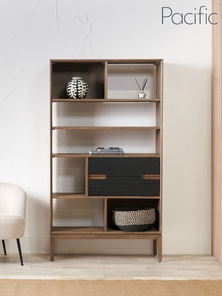 Pacific Black Gio Acacia Wood 2 Drawer 7 Niche Shelf Unit (H58498) | £797