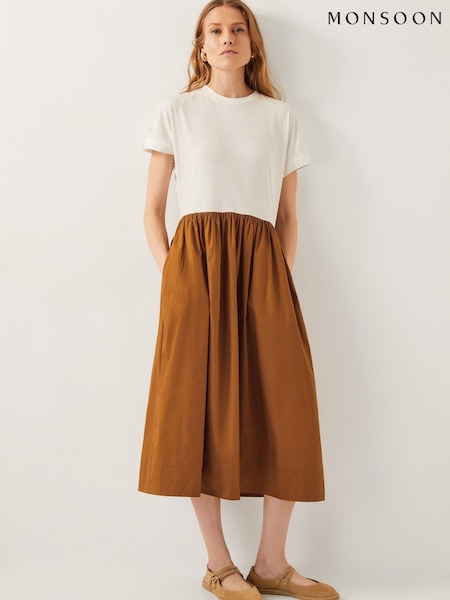 Monsoon Brown Cali Contrast T-Shirt Midi Dress (H58530) | £69