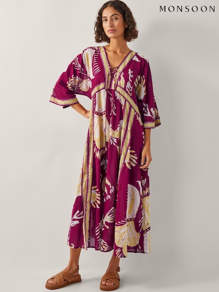 Monsoon Red Amisha Kaftan Midi Dress (H58533) | £85