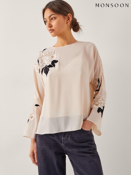 Monsoon Cream Ariah Floral Print Embellished Blouse (H58538) | £75