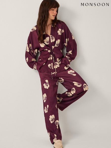 Monsoon Red Roz Floral Print Wrap Top (H58539) | £59