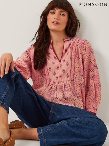 Monsoon Orange Sybil Contrast Print Blouse (H58543) | £55