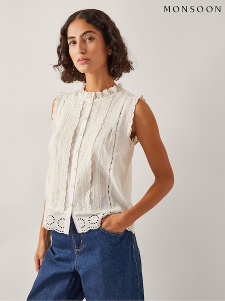 Monsoon Natural Trish Sleeveless Ruffle Shirt (H58549) | £55