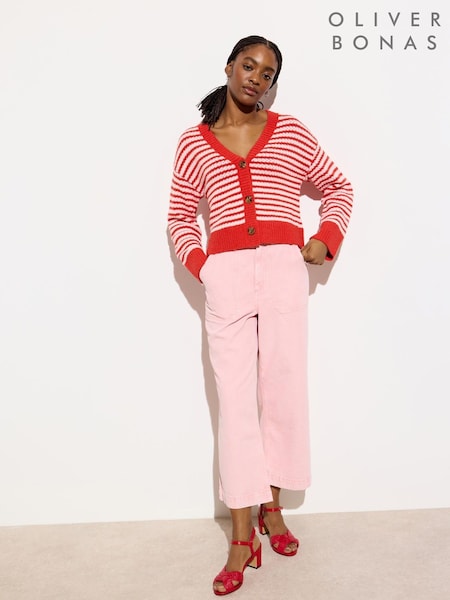 Oliver Bonas Pink Cropped Wide Leg Jeans (H58580) | £70