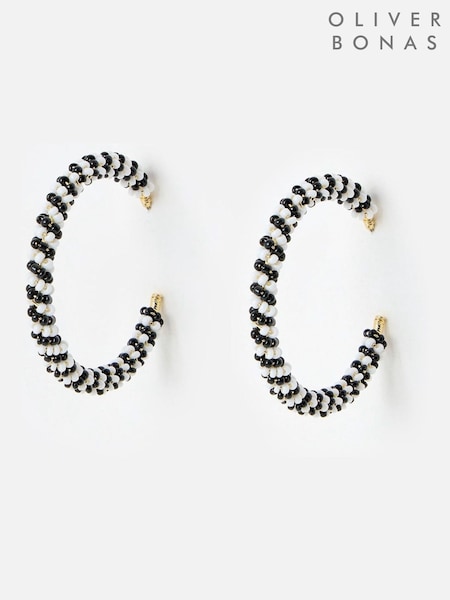 Oliver Bonas Black Juniper Twist Beaded Hoop Earrings (H58584) | £22