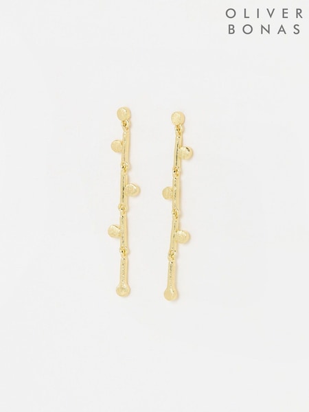 Oliver Bonas Gold Tone Iris Brushed Bar Chain Earrings (H58586) | £42