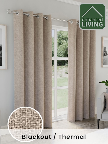 Enhanced Living Natural Austin Blackout Thermal Linen Look Pair of Eyelet Curtains (H58651) | £35 - £100