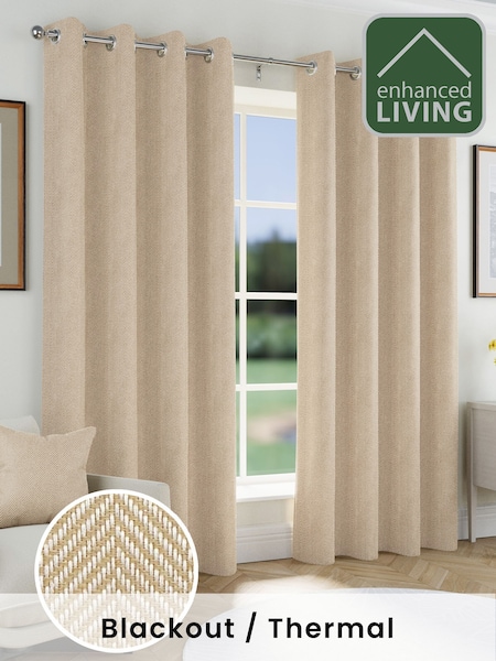 Enhanced Living Natural Chester Thermal Blackout Eyelet Curtains (H58653) | £45 - £135
