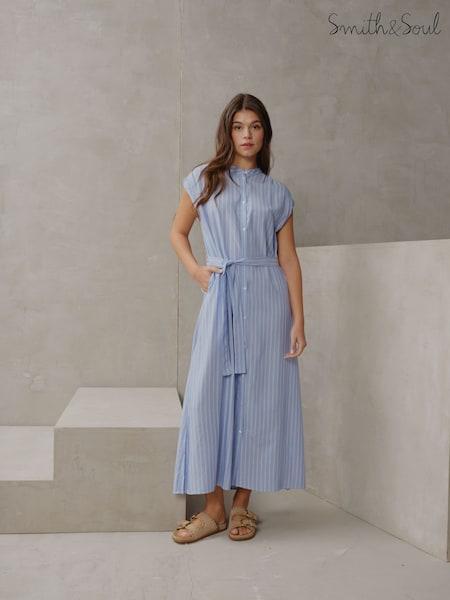 Smith & Soul Blue Striped Dress With Belt (H58666) | £135